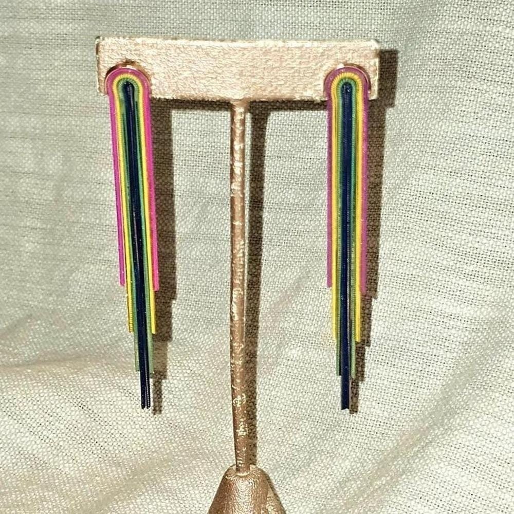 Lovisa Multicolor Fringe Earrings Metallic Thread Tassel Design Boho Rainbow